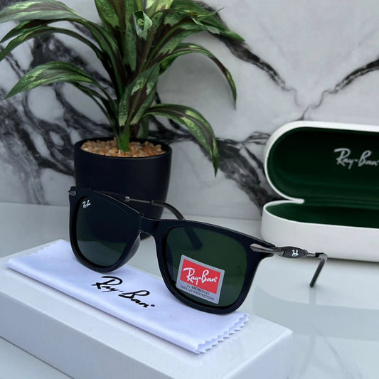 RAY-BAN Gun-Green & Black 2148 Square Trendy Hot Favourite Wintage Sunglass For Unisex.