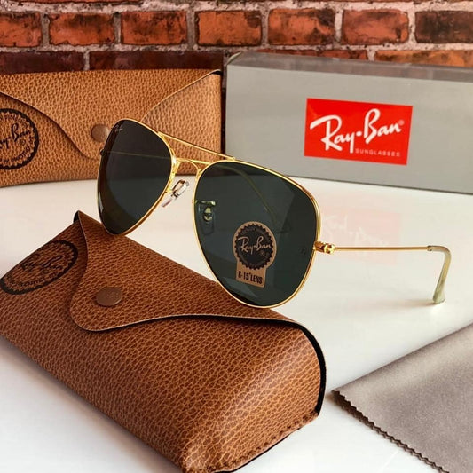 RAY-BAN Black & Gold 3026 Oval Aviator Metal Trendy Hot Favourite Wintage Sunglass For Unisex.