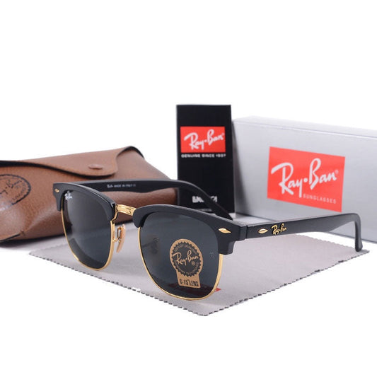 RAY-BAN Black Gold 3016 Club Master Trendy Hot Favourite Wintage Sunglass For Unisex.
